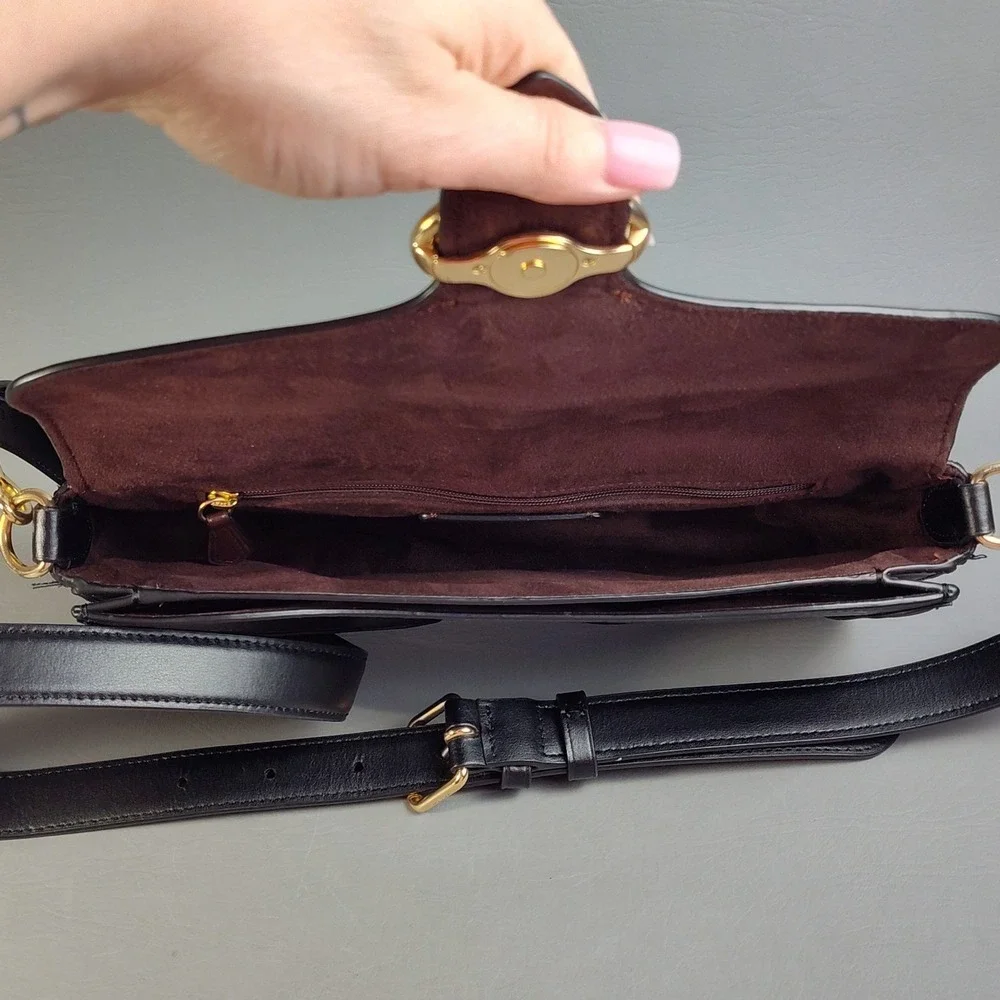 Coach Georgie Crossbody Bag Pebbled Leather Black Gold Hardware